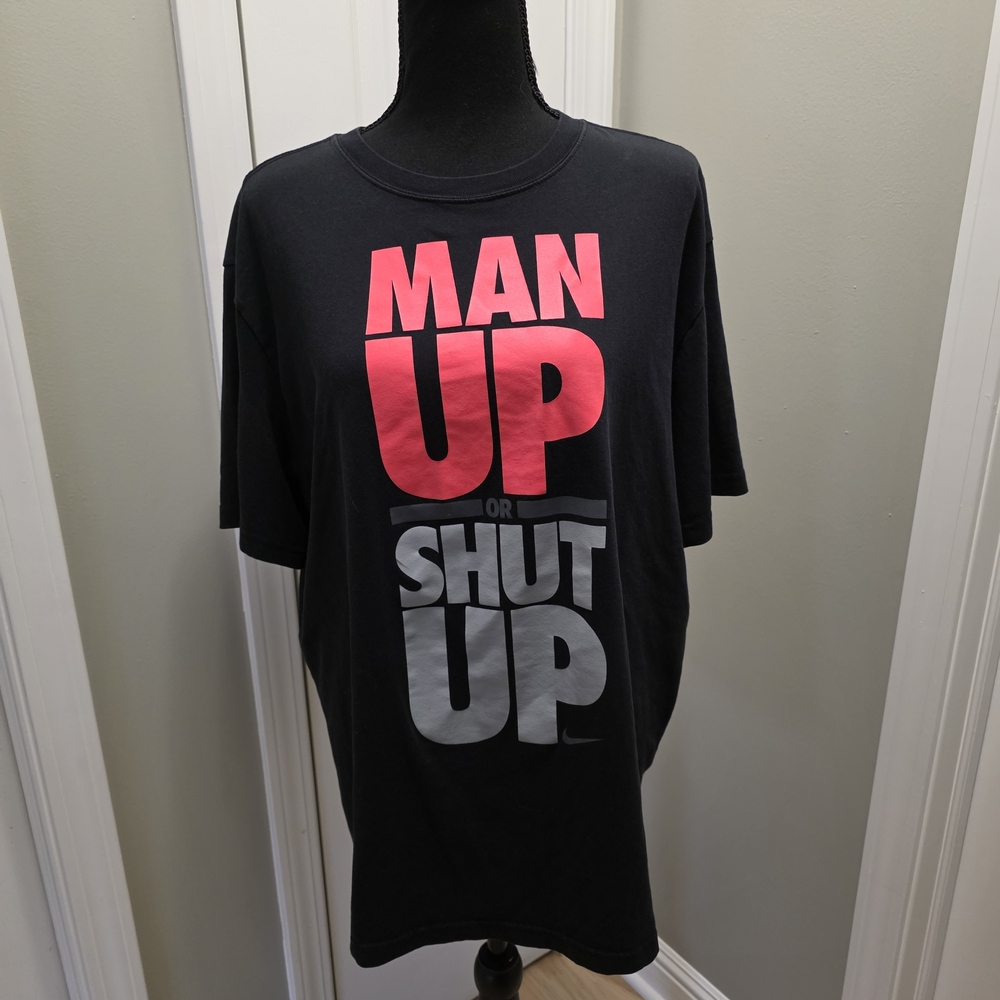 Nike Black Tee with Bold Red and Gray Text